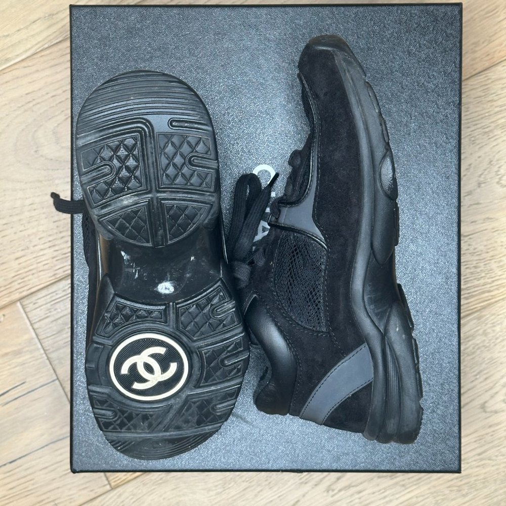 Chanel 15P Black Suede and Leather Sneakers - Picture 7 of 12